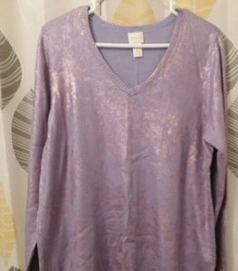 CHICOS 2 Lace Foil Print 100 % Cotton Pullover